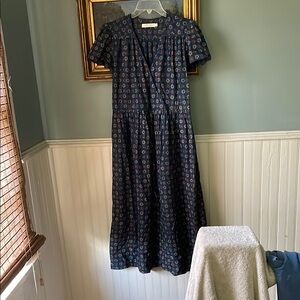 Christy Dawn Blue Puff Sleeve V-Neck Midi Sundress